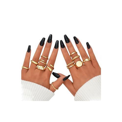 FAXHION 12PCS Gold Stackable Rings Set for Women, 18K Gold Plated Open Stacking Knuckle Ring, Adjustable Chunky Signet Band Ring for Gift（gold-3） | Amazon (US)