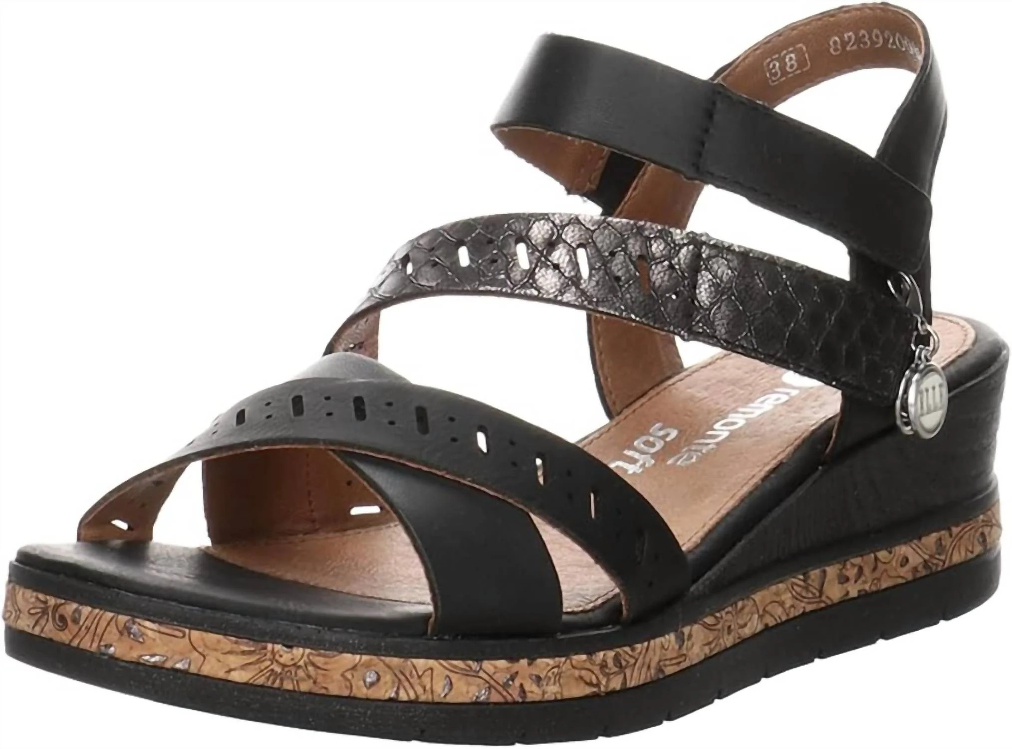 Women's Wedge Heel Leather Sandals In Black | Shop Simon