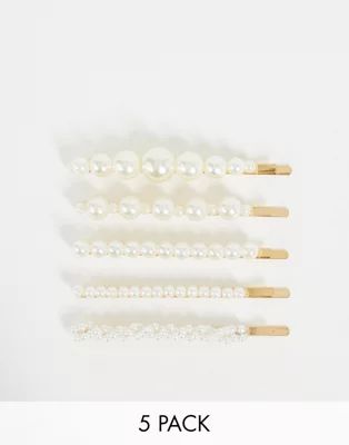 ASOS DESIGN pack of 5 hair clips in pearl design | ASOS (Global)
