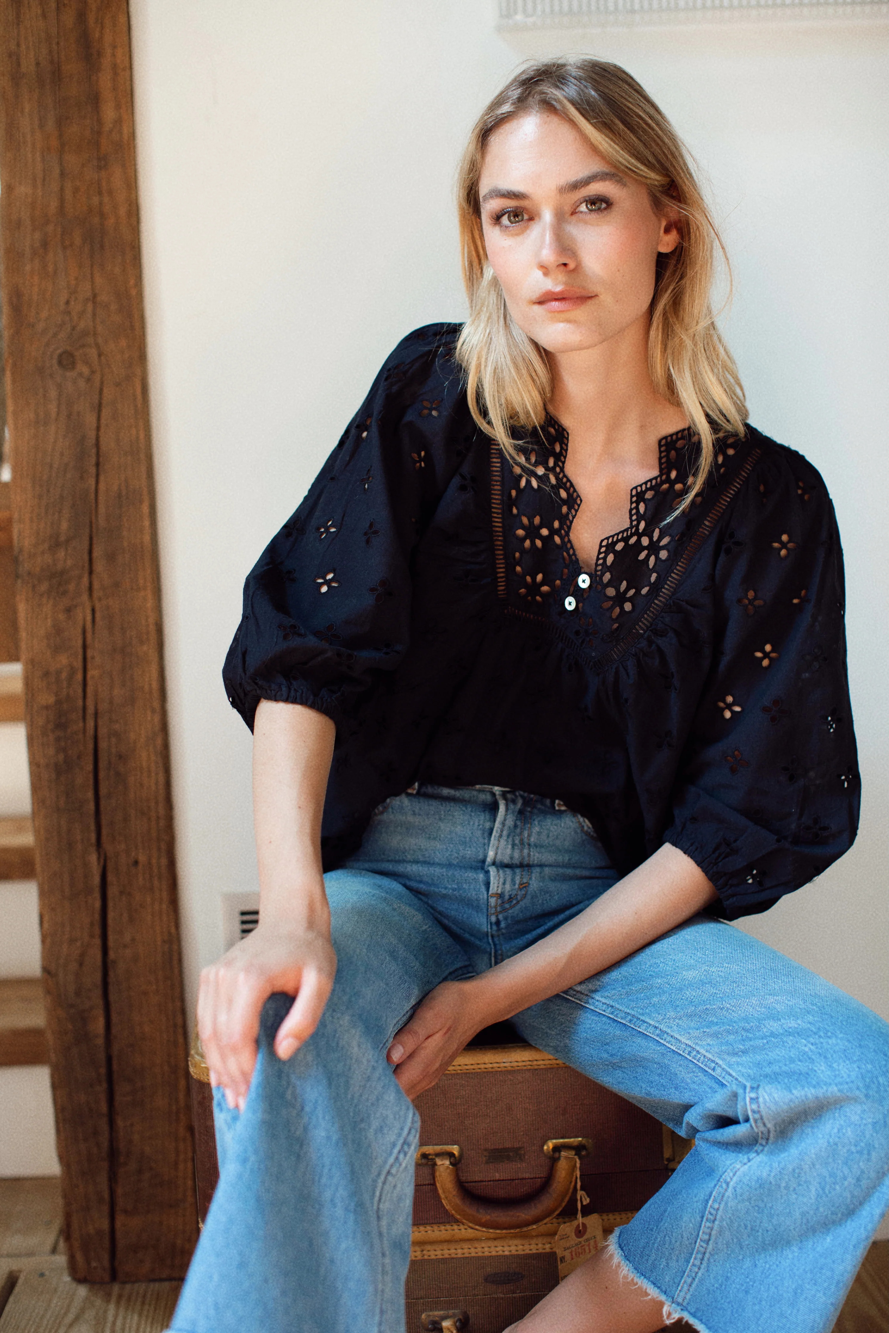 Eloise Top - Black Eyelet | Marea