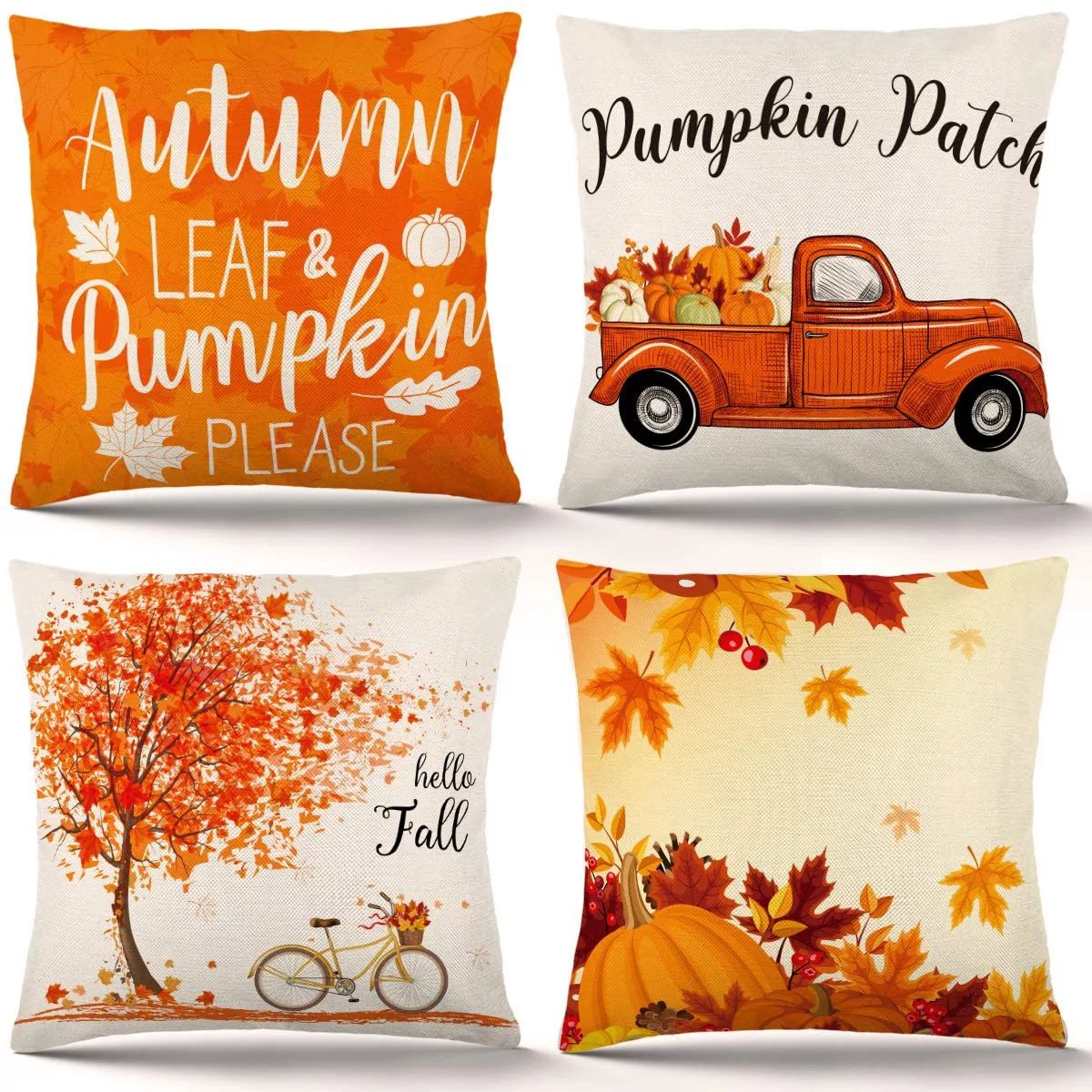 Buythrow Fall Pillow Covers 18×18 Inch Set of 4 Autumn Pumpkin Pillow Covers Holiday Rustic Line... | Walmart (US)