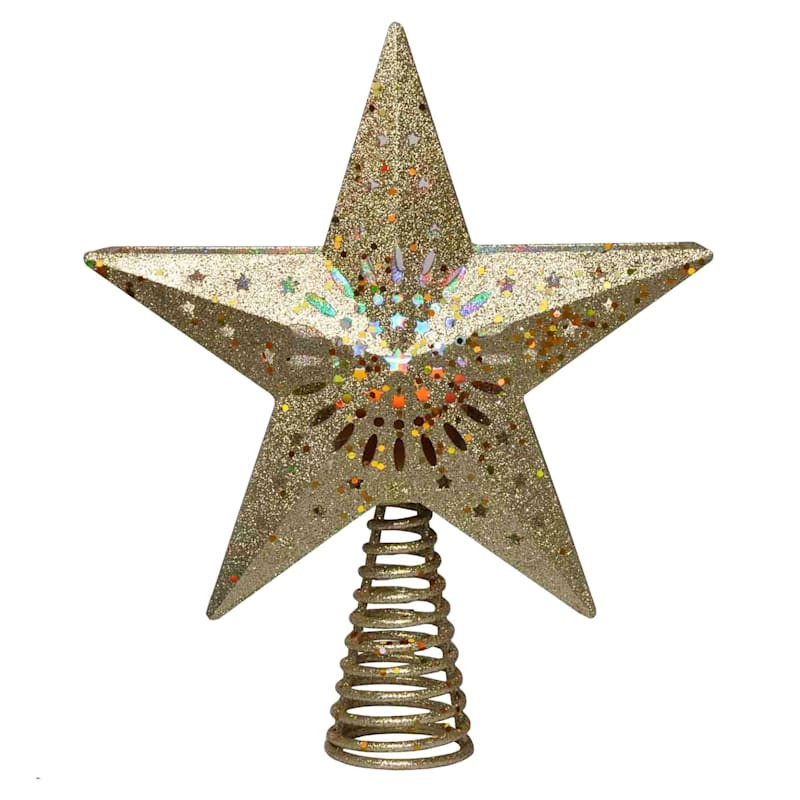 LED Gold Glittered Star Tree Topper, 12" | At Home