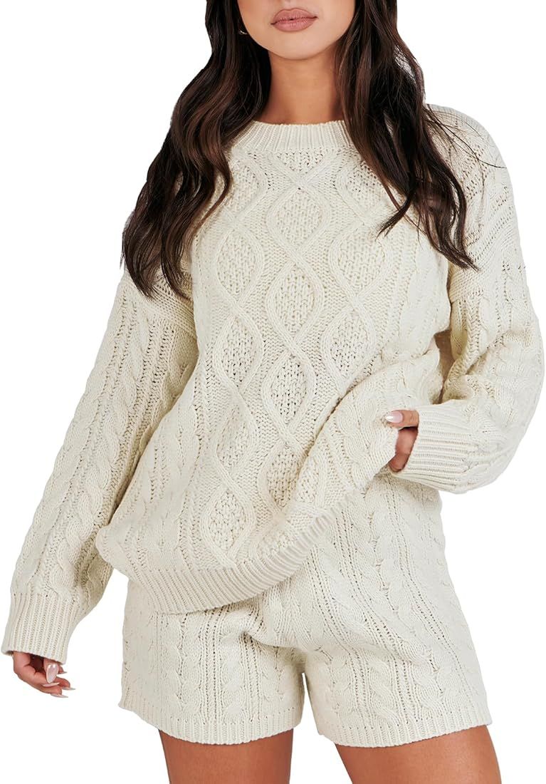 ANRABESS Women‘s 2 Piece Outfits Long Sleeve Cable Knit Chunky Oversized Pullover Sweaters 2023 Wint | Amazon (US)