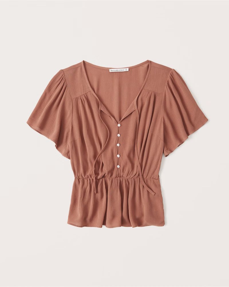 Button-Through Flutter Sleeve Top | Abercrombie & Fitch (US)