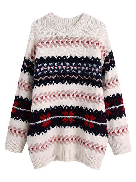 'Vicky' Crewneck Jacquard Knit Oversized Sweater | Goodnight Macaroon