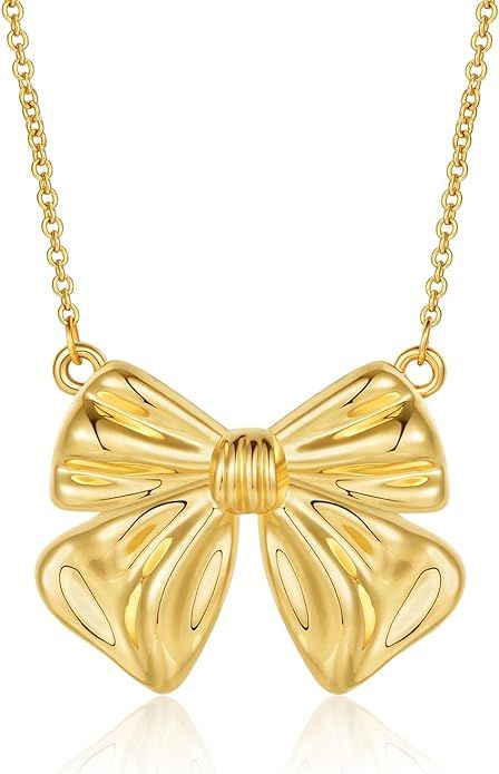 Apsvo Gold/Silver Bow Necklace, Dainty Bow Ribbon Pendant Choker Bow Jewelry Gift for Women Girls | Amazon (US)