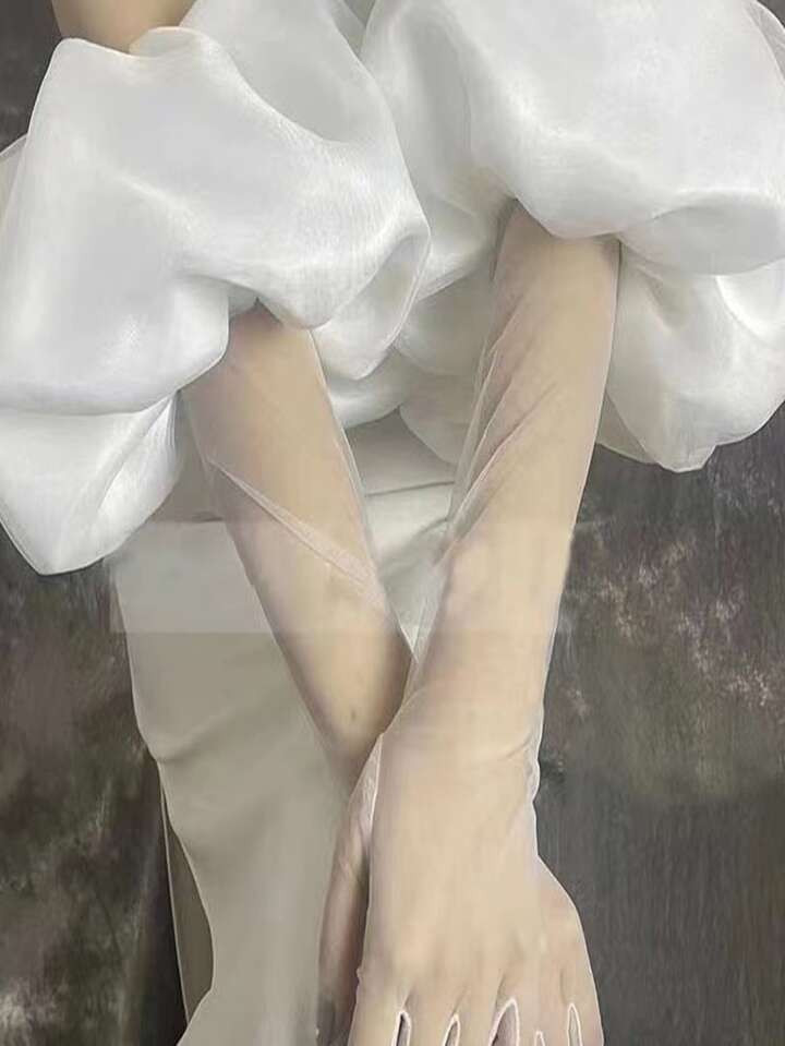 1pc White Organza Puff Sleeve With 2pcs Elastic Bridal Sleeves & Gloves | SHEIN