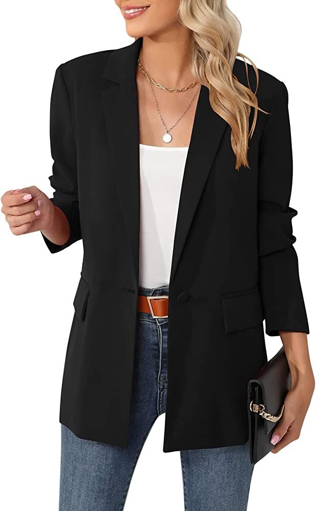 LUYAA Womens Casual Work Office Blazer Jacket Open Front Suit Jacket with Linning and Shoulder Pa... | Amazon (US)