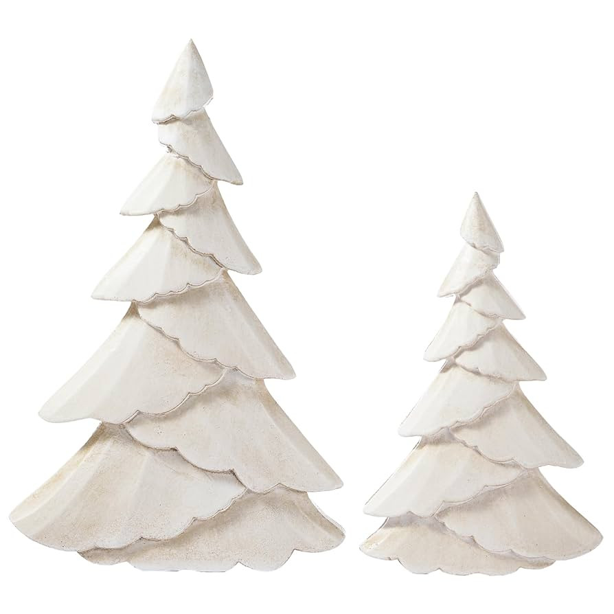 RM ROOMERS Wooden Christmas Tree Figurine Set of 2, White Tree Figurines, Decorative Trees for Ta... | Amazon (US)