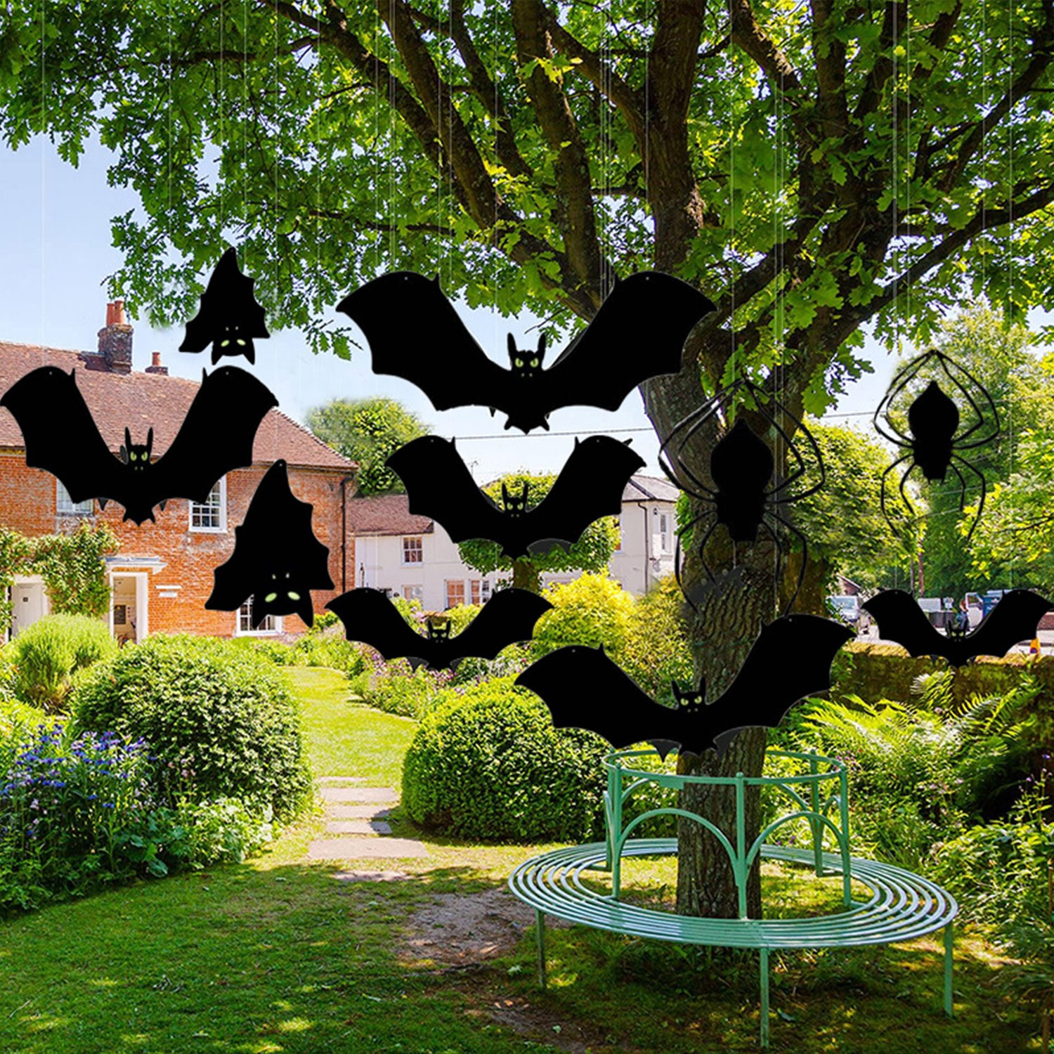 10pcs Halloween Hanging Bats Spider Decorations Outdoor,3D Realistic Scary Flying Bats with Glowi... | Walmart (US)