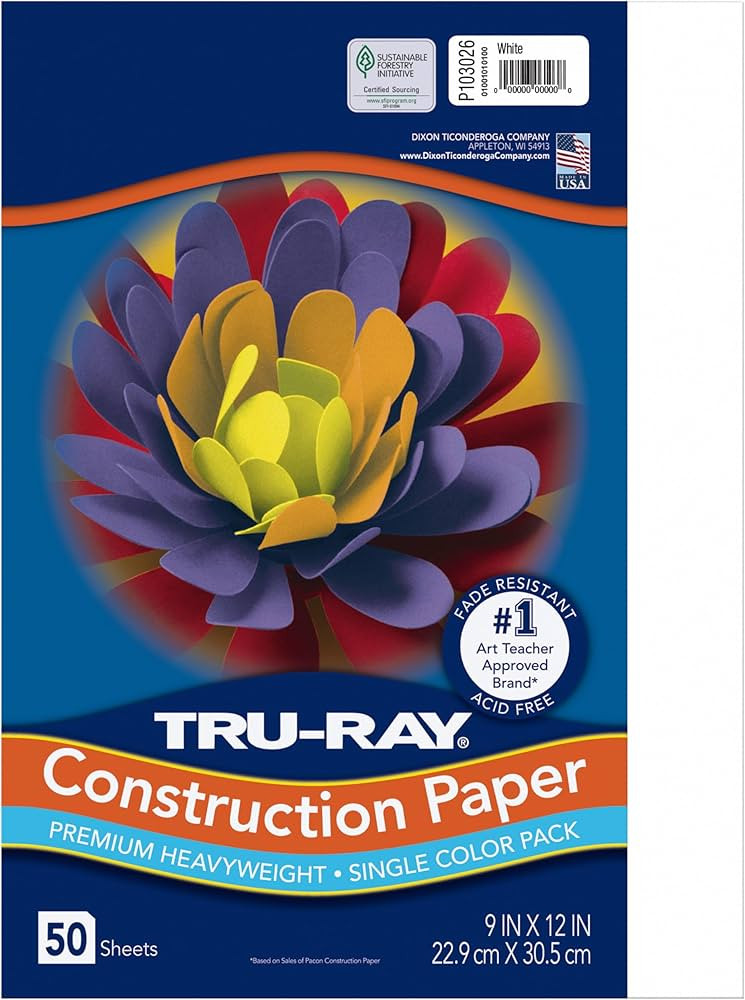 Pacon 103026 Tru-Ray Construction Paper, 76 lbs., 9 x 12, White, 50 Sheets/Pack | Amazon (US)