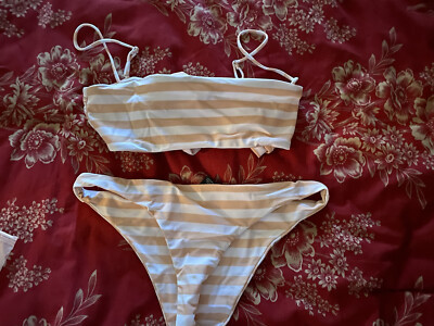 SKIN BY SAME SWIMWEAR STRIPED BANDEAU BIKINI TOP BOTTOMS SWIMSUIT SIZE M | eBay US
