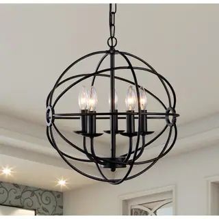 Meila 5-light Black 16-inch Spherical Chandelier | Bed Bath & Beyond