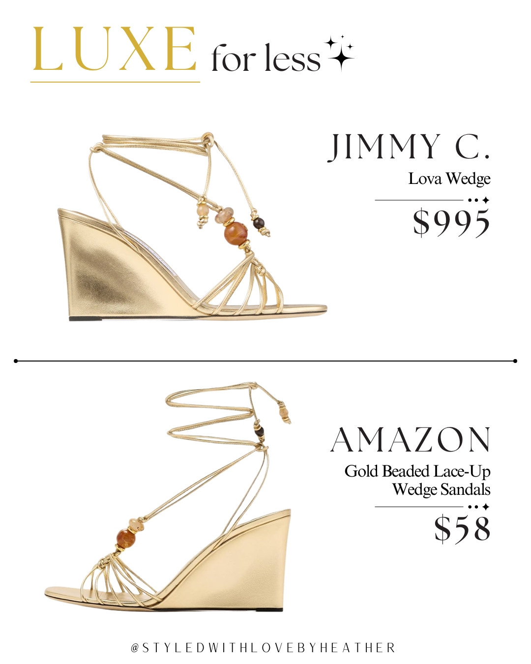  Now THIS is a vacation shoe moment. ✨ The gold lace-up straps, little beaded details, and sleek wedge make the Amazon pair feel so glam for $58 compared with the $995 designer version. Save these for your next vacation or wedding guest look + tap my link to shop the luxe-for-less pair!

#LTKdayinmylife #LTKootd #LTKSaleAlert