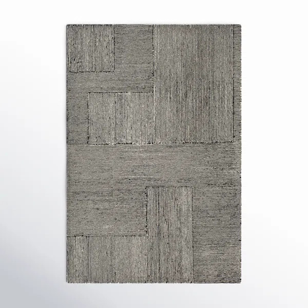 Peeta Geometric Hand-Tufted Wool Black/Ivory Area Rug | Wayfair North America