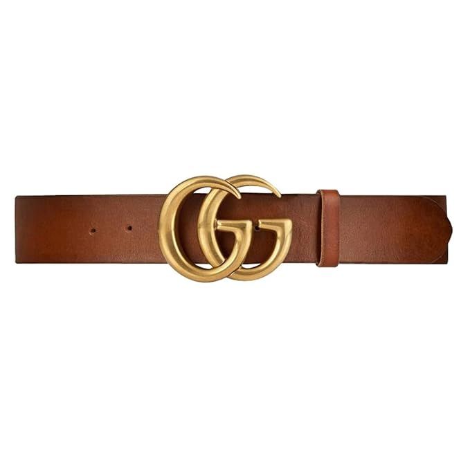 GG Replica Belt for Women Gold Buckle Brown Leather | Amazon (US)