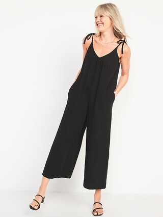Tie-Shoulder Cropped Crinkled Jumpsuit for Women | Old Navy (US)