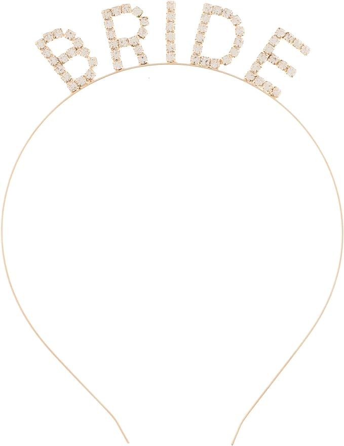Ella Celebration Rhinestone Bride Headband Bridal Shower Bachelorette Party Headbands (Gold Rhine... | Amazon (US)