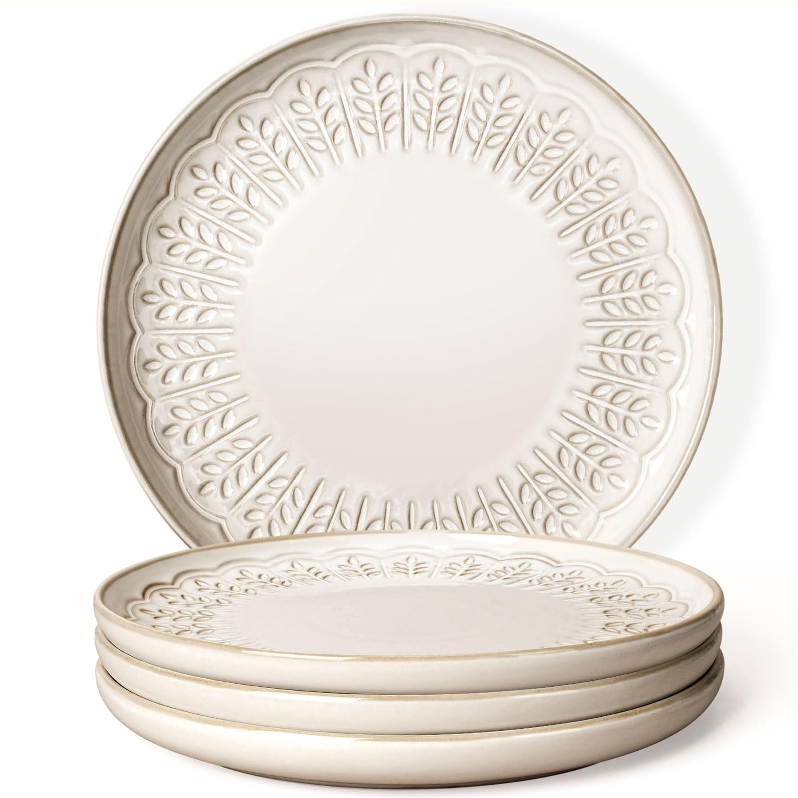 Artena Large Ceramic Dinner Plates Set Of 4, 10.75 Inch Embossed Kitchen Salad Plates, Modern Ser... | Amazon (US)