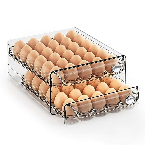 60 Eggs Organizer for Refrigerator, Large Egg Holder for Fridge, Clear Egg Container for Refrigerator, Stackable Egg Storage Trays for Countertop, Egg Drawer Dispenser, Egg Storage Container | Amazon (US)
