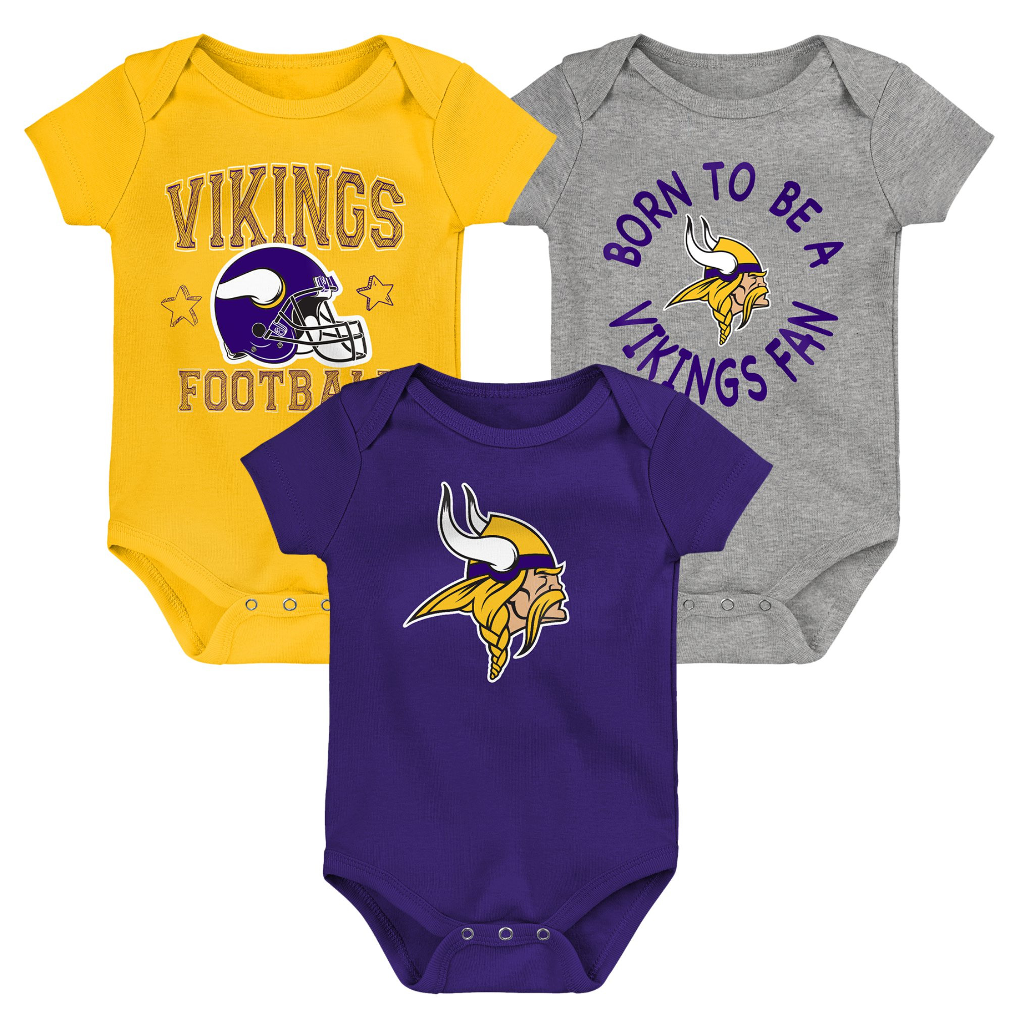 Infant Minnesota Vikings Purple/Gold/Heather Gray Born to Be 3-Pack Bodysuit Set | NFL Shop
