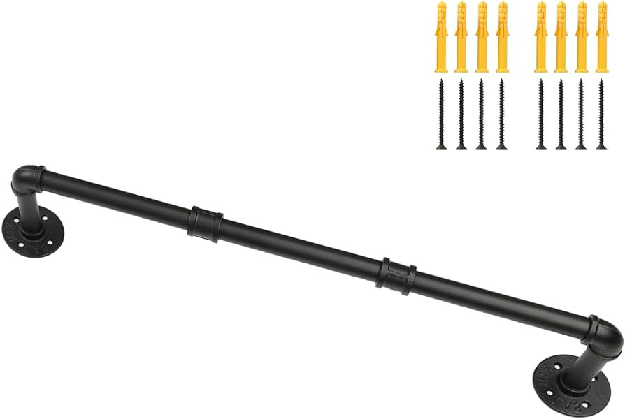 Industrial Pipe Clothing Rack, Wall Ceiling Mounted Clothes Garment Rack 29.1'', Black Iron Pipe ... | Amazon (US)