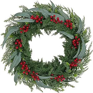 24 Inch Christmas Front Door Wreath, Faux Norfolk Pine Large Wreath, Realistic Feel | Amazon (US)