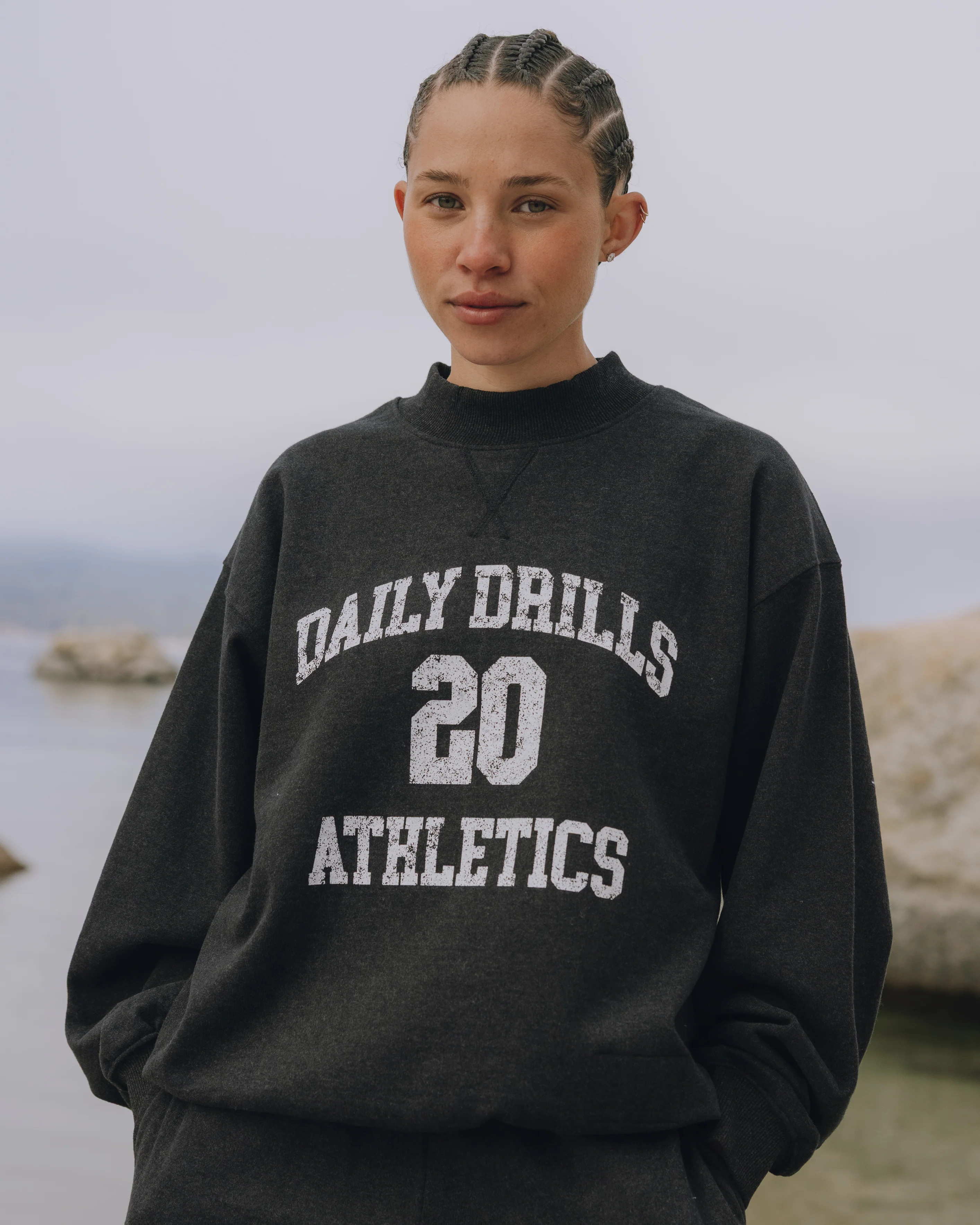 Oversized Fleece Vintage Athletics Crew - Charcoal Grey | Daily Drills LLC