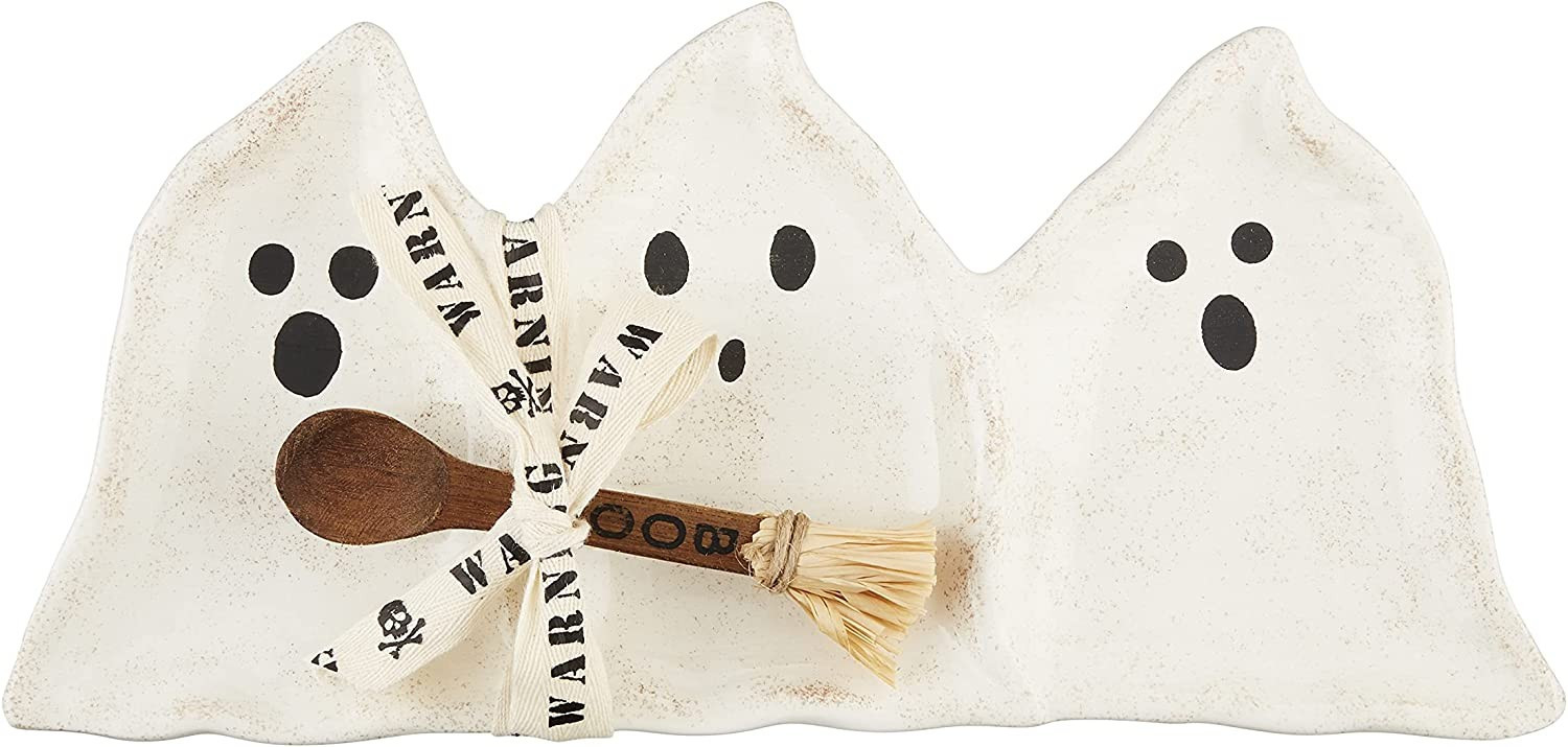Amazon.com | Mud Pie, White, Halloween Ghost Triple Dip Set, 6" x 13", dish spoon 5 1/4": Chip & ... | Amazon (US)