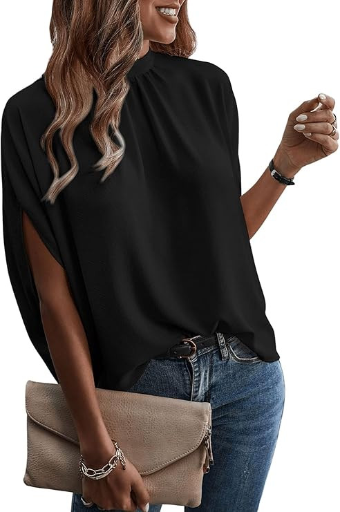 Verdusa Women's Tie Back Dolman Sleeve Blouse Top Casual Mock Neck Going Out Tops | Amazon (US)