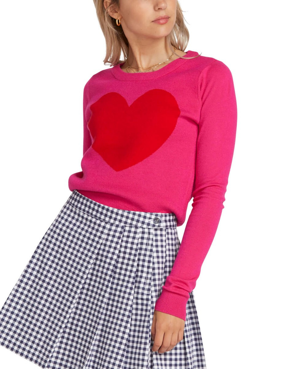 Volcom Women's Pullover Sweaters EPK_ELECTRIC - Electric Pink & Red Heart Sweater - Juniors | Zulily