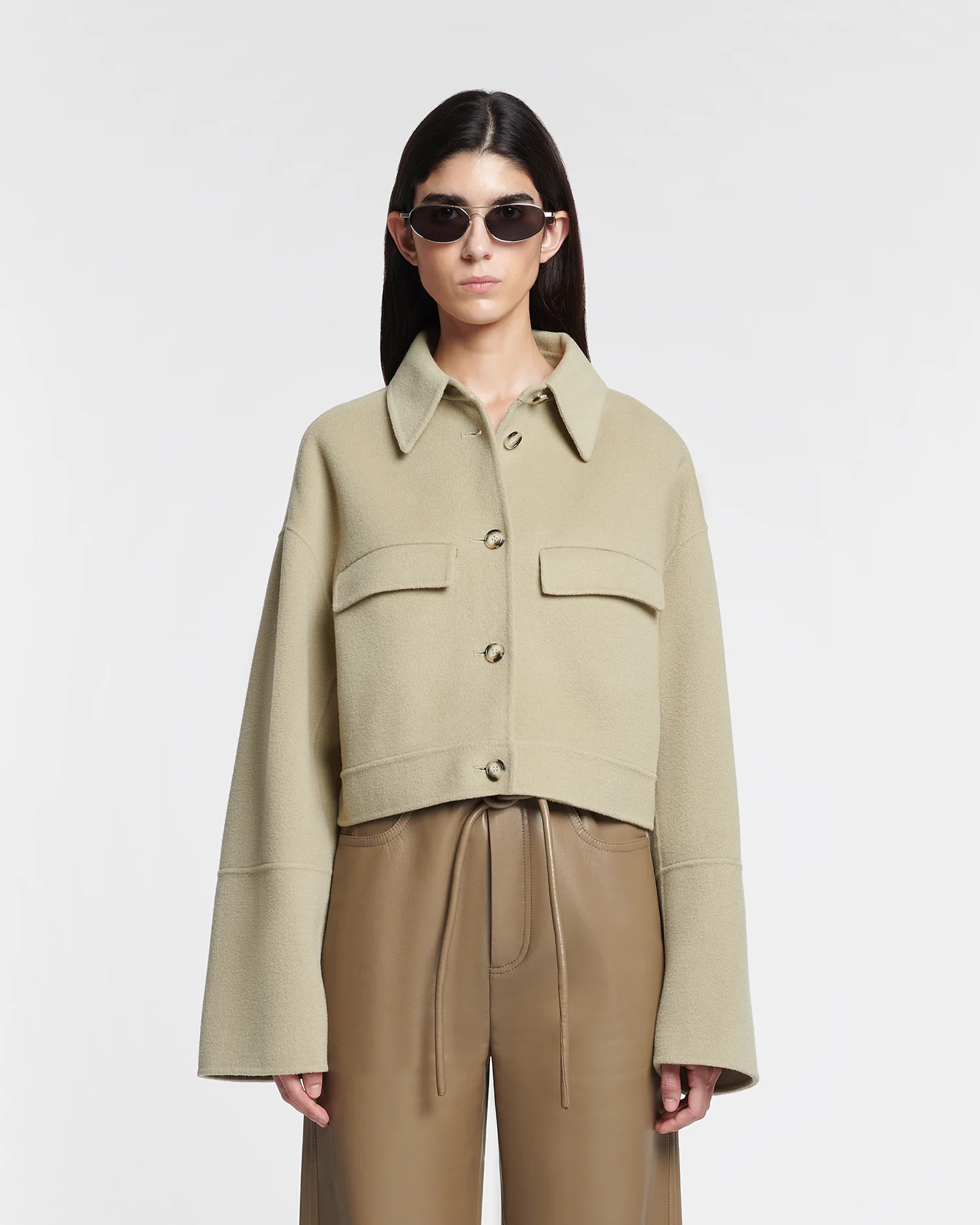 NANUSHKA - Nevelle - Cropped Double Wool And Silk Jacket - Pale Olive | Nanushka
