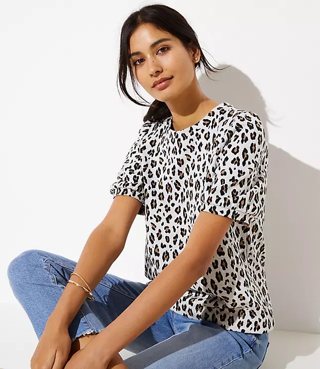 Leopard Print Knit Puff Sleeve Top | LOFT