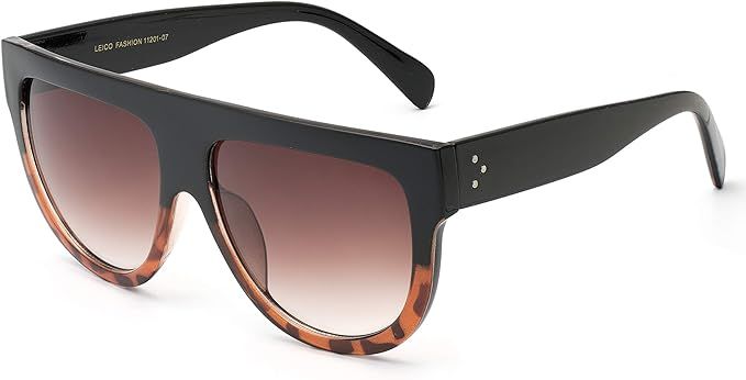 Women's Oversized Flat Top Fashion Sunglasses Trendy Big Square Designer Retro Shades | Amazon (US)