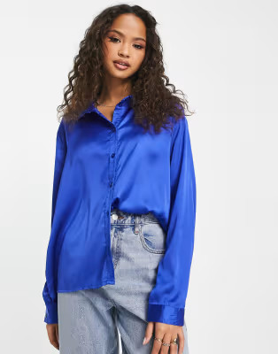 JDY satin shirt in bright blue | ASOS (Global)