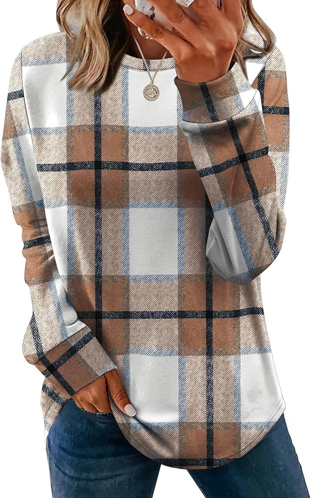 WIHOLL Sweatshirt for Women Crewneck Long Sleeve Shirts Curved Hem Lightweight Sweaters Fall Clot... | Amazon (US)