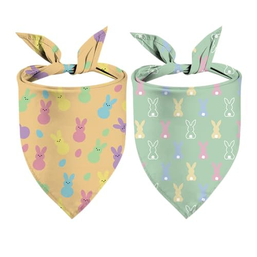 Easter Dog Bandanas Puppy Scarf - Easter Bunny Peeps Dog Outfits - 2 Pcs Adjustable Triangle Double-Layer Reversible Pet Bandanas for Small Medium Large Dogs | Amazon (US)