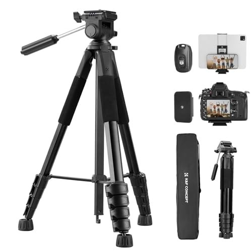 K&F CONCEPT Camera Tripod, 75" Lightweight Portable Travel Outdoor DSLR Tripods for Camera Phone Video Recording Tripod Stand, Cellphone Clip for Smartphone Live Streaming Vlog, Black | Amazon (US)