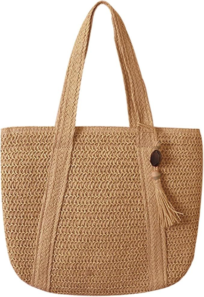 Straw Beach Tote Bag for Women Woven Large Beach Bag Beach Purse Vacation Hand-Woven Summer Beach... | Amazon (US)