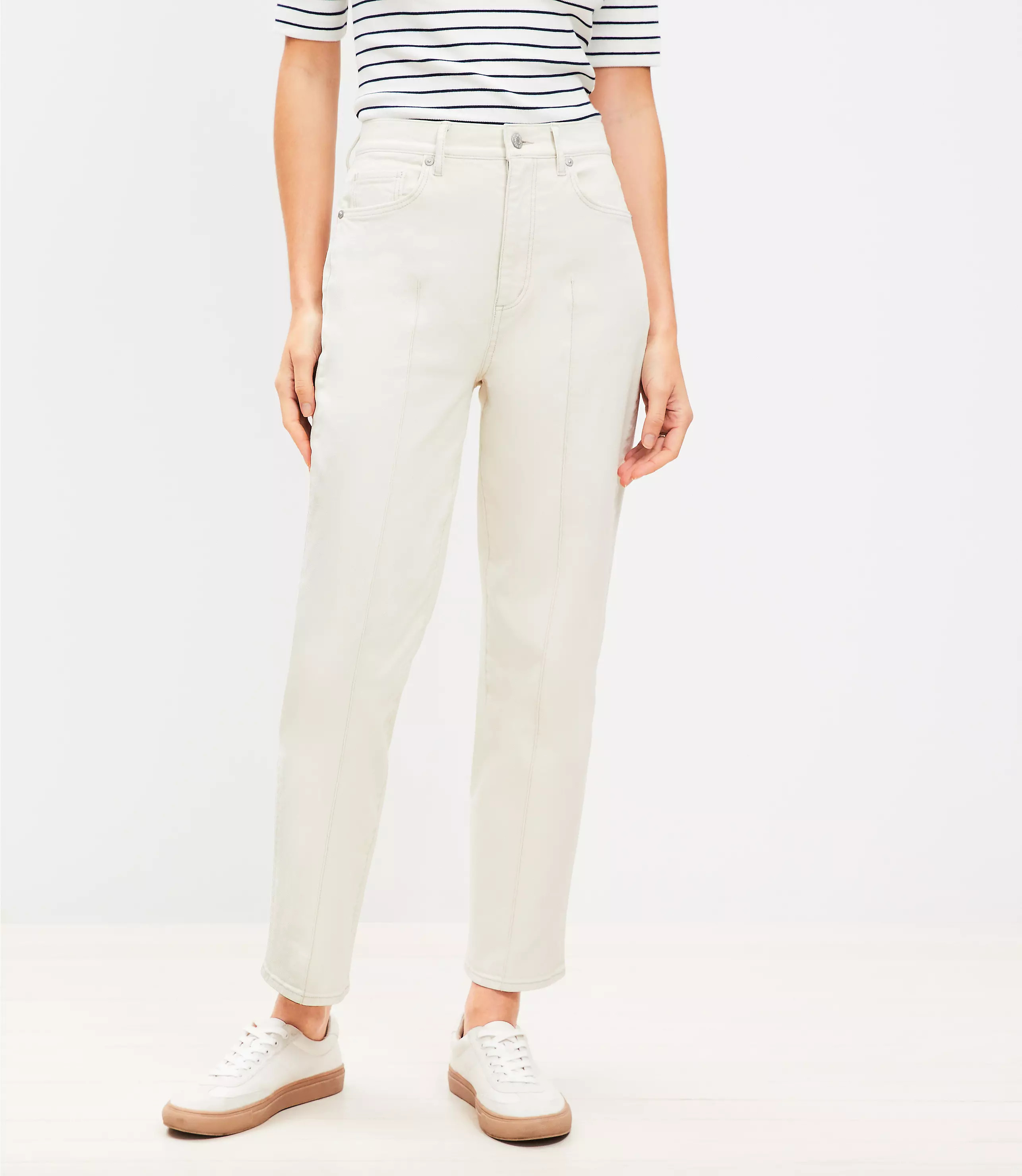 Pintucked High Rise Straight Jeans in Popcorn | LOFT