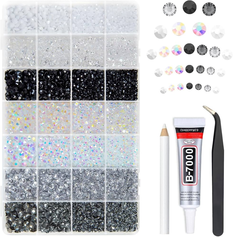 28 Types Black White Transparent Jelly Resin Rhinestones w B7000 Jewelry Glue for Bedazzling Craf... | Amazon (US)