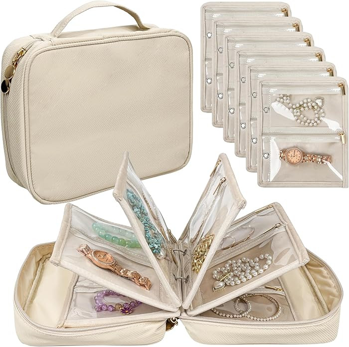 Travel Jewelry Organizer Case,Jewelry Bags for Traveling, Jewelry Binder with 24 Pcs Clear Zipper... | Amazon (US)