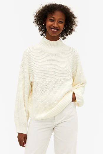 Cream white vertical knit sweater | Monki