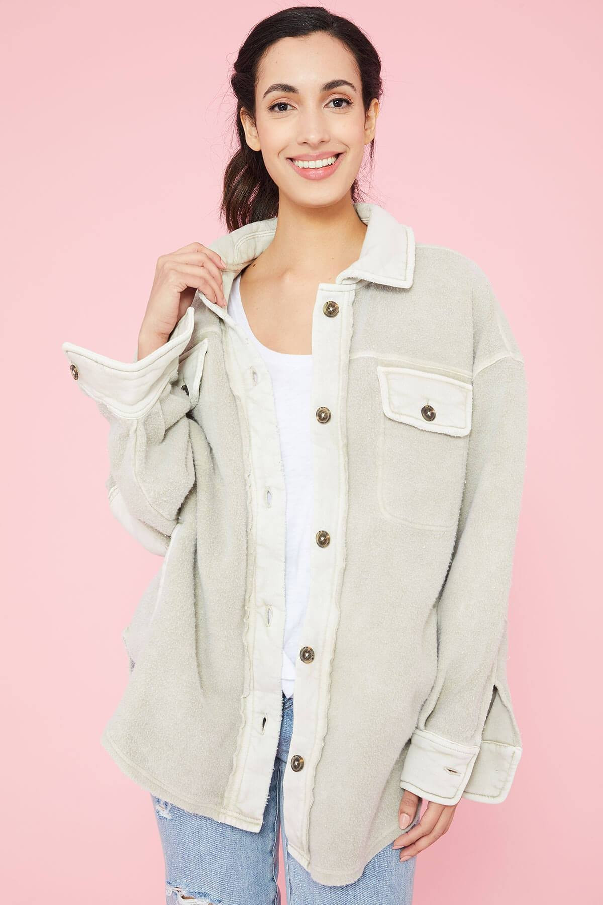 Free People Ruby Shacket / Stone / Size Extra Small | Social Threads