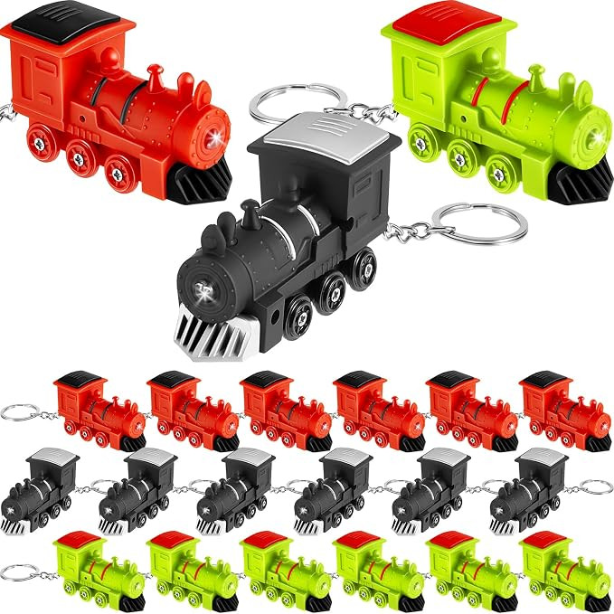 24 Pcs Trains Party Favors Train Keychain Light Up Backpack Clips with LEDs and Sounds LED Train ... | Amazon (US)