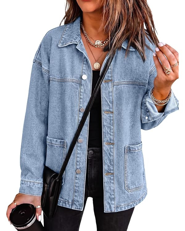 Trendy Queen Womens Oversized Jean Jacket Boyfriend Denim Shacket Outfits | Amazon (US)