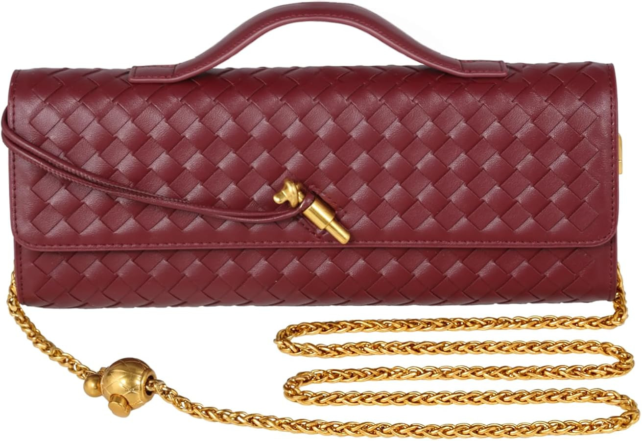 Woven Evening Bag Clutch Purses For Women, Woven Leather Crossbody Bag Purse For Women With Gold ... | Amazon (US)