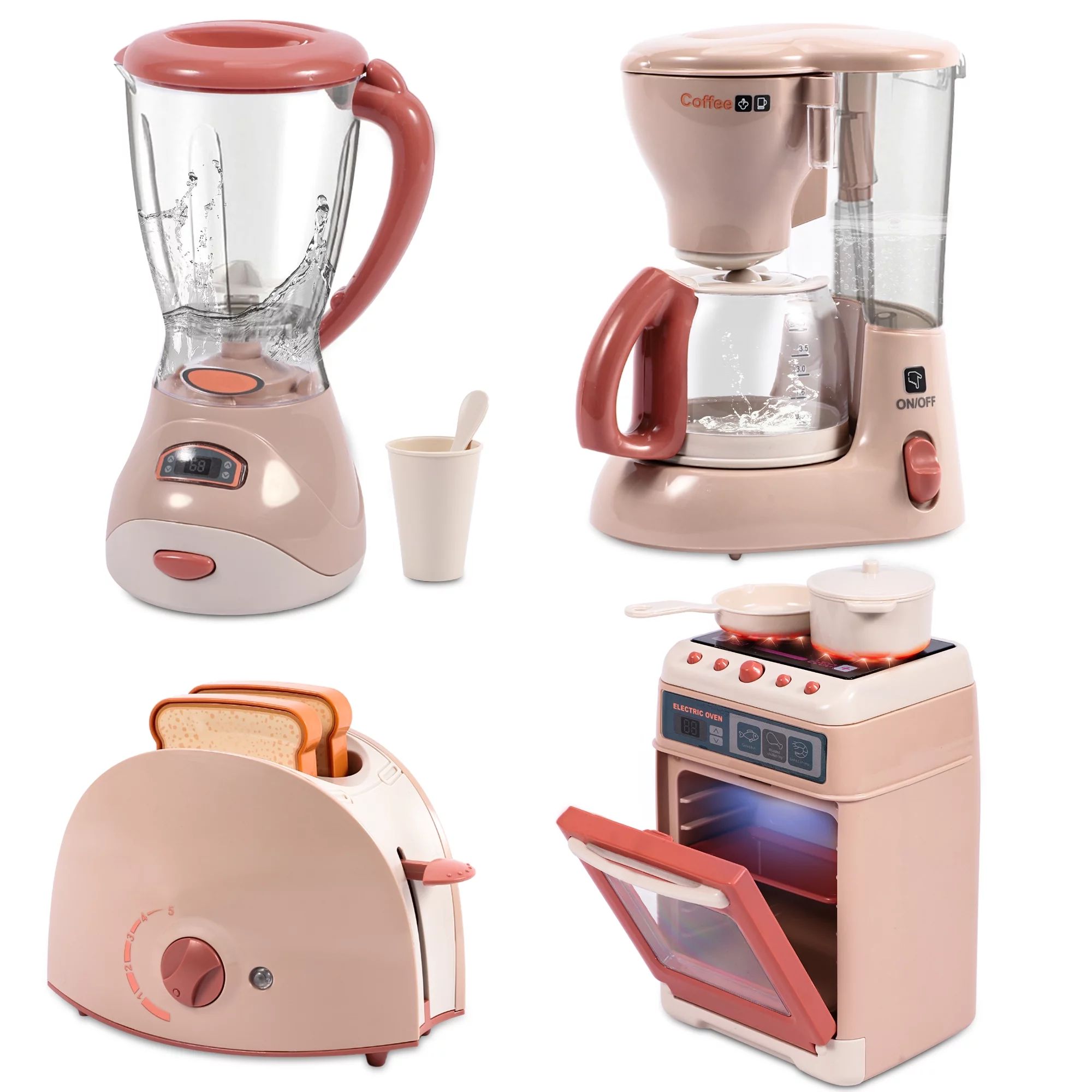 Wisairt Play Kitchen Set, 4Pcs Toy Kitchen Appliance w/Oven Toaster Coffee Maker Juicer, Khaki | Walmart (US)