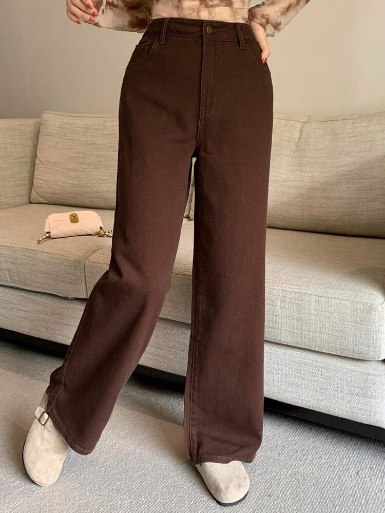 DAZY Women's Casual Loose Fit Washed Denim Wide Leg Jeans, Autumn | SHEIN