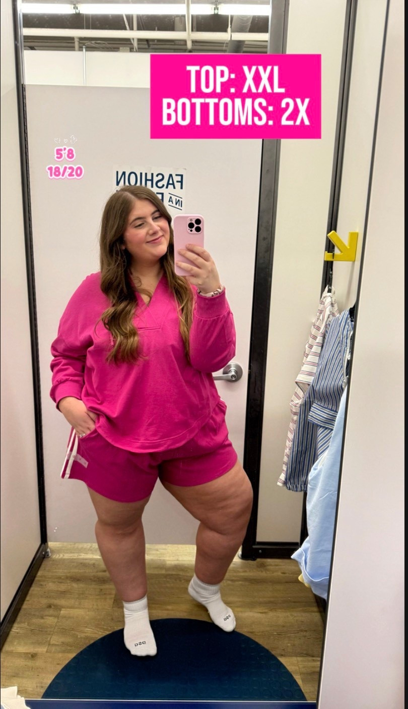 On Wednesdays we wear PINK 💖🩷 I’m obsessed with this plus size Old Navy lounge set! I am wearing a 2x in the shorts for an oversized fit & an xxl in the top! 

#LTKSaleAlert #LTKootd #LTKPlusSize